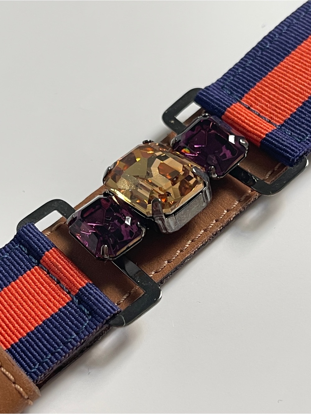 Animale Brazil Bracelet Navy Orange Brown Leather with Crystals Embellishment